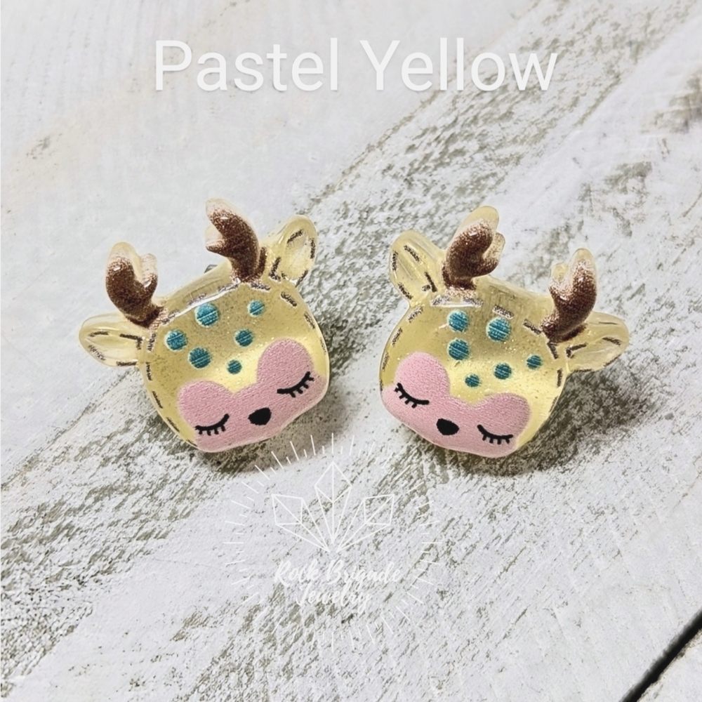 Reindeer Studs Christmas Earrings Pastel Yellow Nickel Free Hypoallergenic